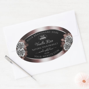Pegatina Ovalada Logotipo de Rosas del marco plateado de las etique