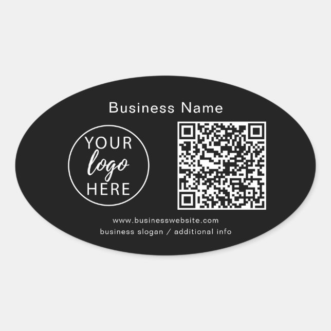 Pegatina Ovalada Logotipo Empresarial Personalizado Simple y Código (Anverso)