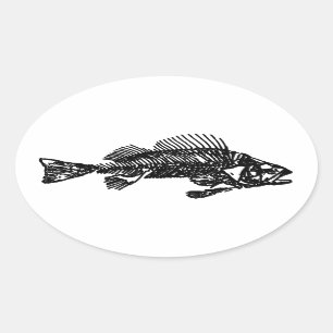 Pegatina Ovalada Logotipo esquelético de los pescados (negro)