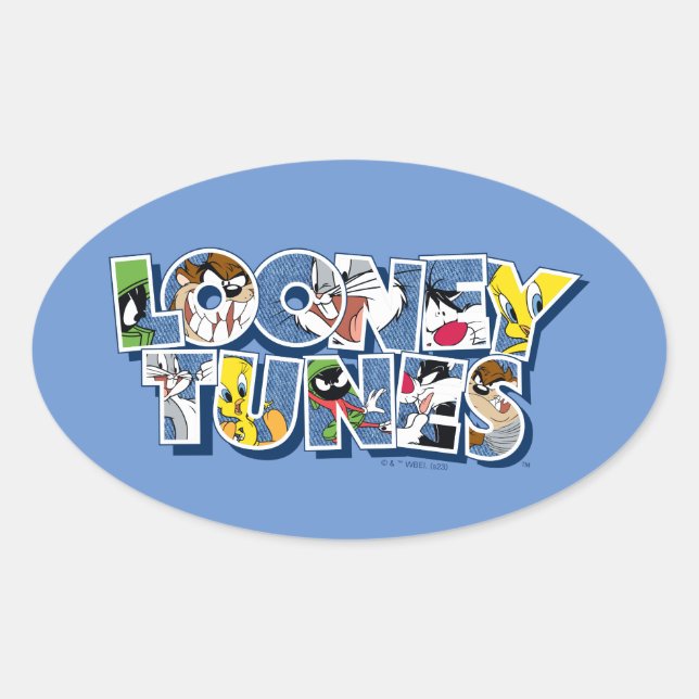Pegatina Ovalada LOONEY TUNES™ Characters in Lettering (Anverso)