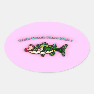 Pegatina Ovalada Los chicas cogen más pescados