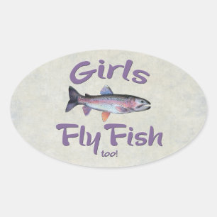 Pegatina Ovalada ¡Los chicas vuelan pescados también! Pesca con