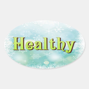 Pegatina Ovalada Los cuatro grandes mantras: Feliz Sabia Saludable