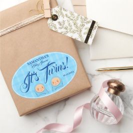 Pegatina Ovalada Los gemelos Fiesta Baby Shower Blue. Servilletas