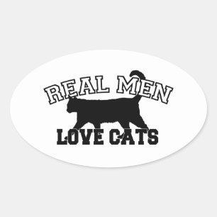 Pegatina Ovalada Los hombres de verdad aman los gatos