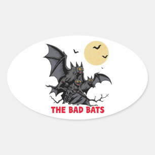 Pegatina Ovalada los murciélagos malos - regalo de halloween divert