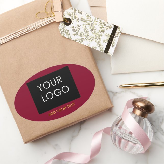 Pegatina Ovalada Los negocios del Personalizable rojo de Borgoña añ (Regalar)