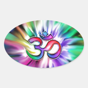 Pegatina Ovalada Loto arco iris floreciente OM
