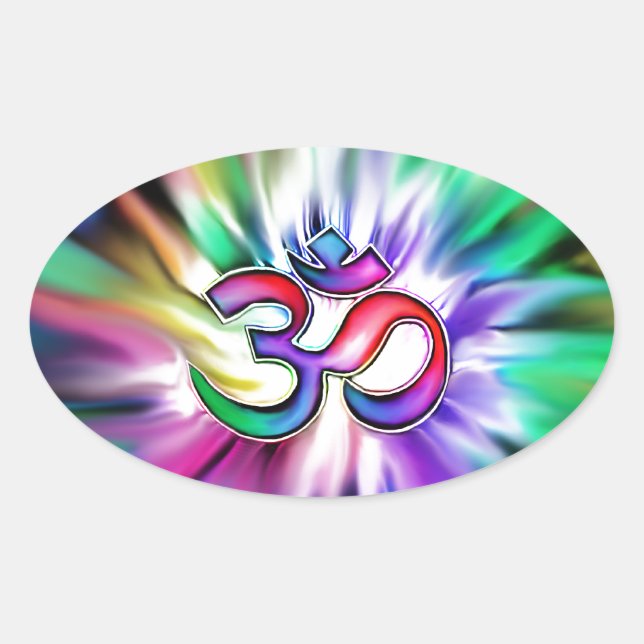 Pegatina Ovalada Loto arco iris floreciente OM (Anverso)
