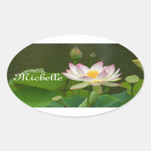 Pegatina Ovalada Lotus - Foto digitalizada en blanco/rosado