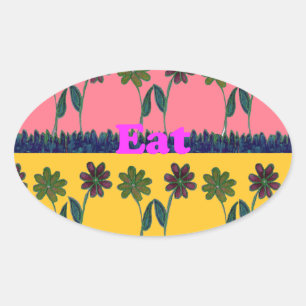 Pegatina Ovalada Love Eat Play Art Print