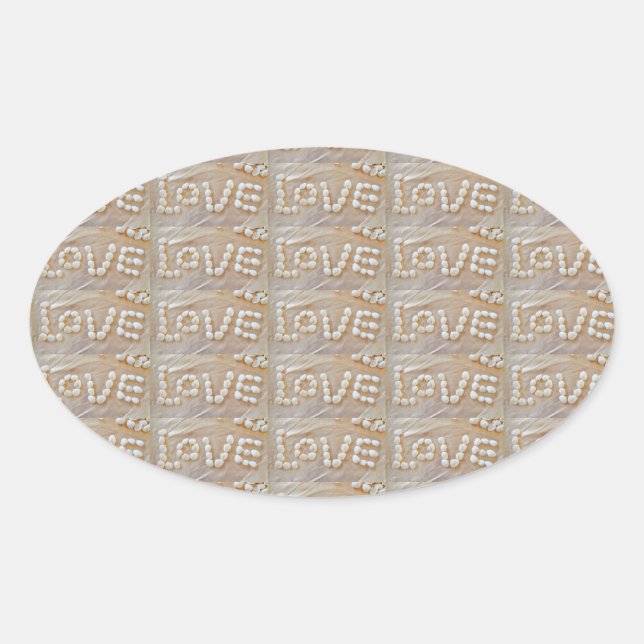 Pegatina Ovalada Love Heart Sea Shell Beach Hearts Seashells Summer (Anverso)
