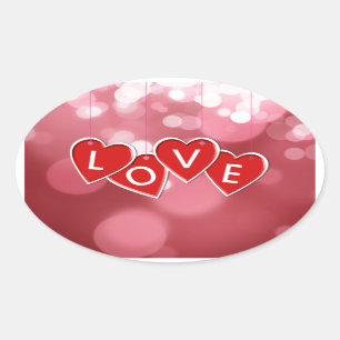 Pegatina Ovalada Love Lettering Red Hearts