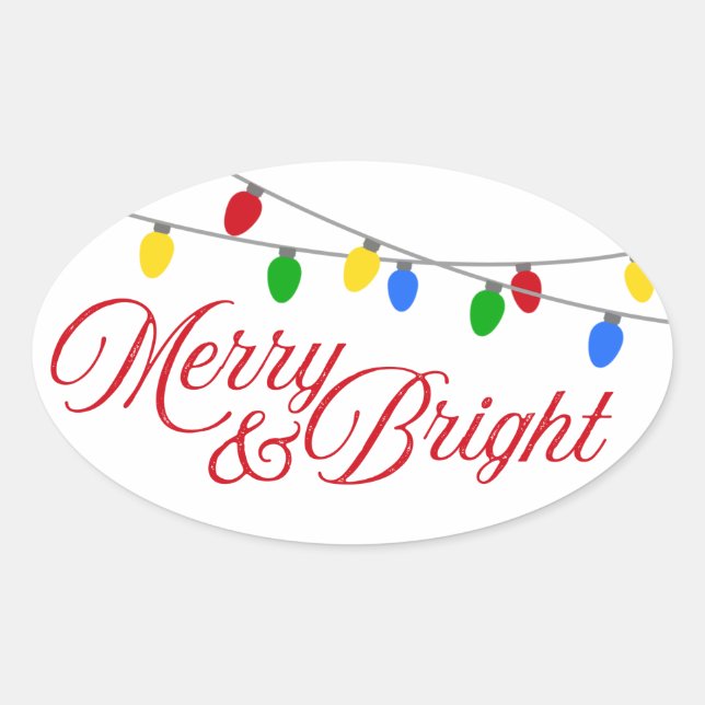 Pegatina Ovalada Luces de Navidades merry y Bright (Anverso)