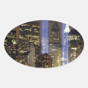 Pegatina Ovalada Luces de tributo de la ciudad de Nueva York