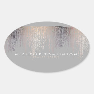 Pegatina Ovalada Lujo Rubor Confetti Rain Pattern Gray