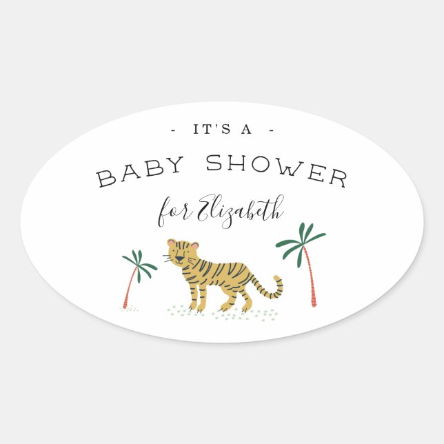 Pegatina Ovalada Lush Jungle Baby Shower (Anverso)