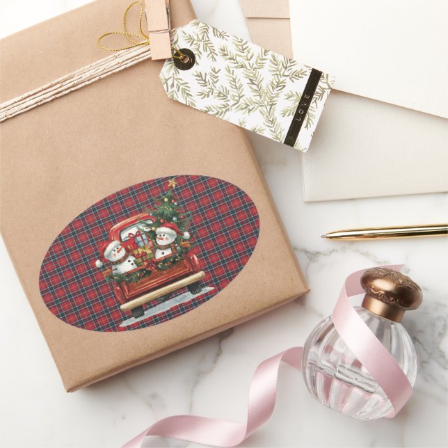 Pegatina Ovalada MacTavish Modern Scottish Tartan Christmas (Regalar)