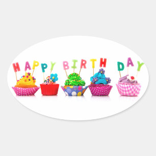 Pegatina Ovalada Magdalenas del feliz cumpleaños