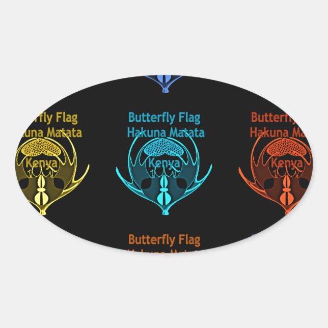 Pegatina Ovalada Magnífica tipografía con bandera de mariposa kenia (Anverso)