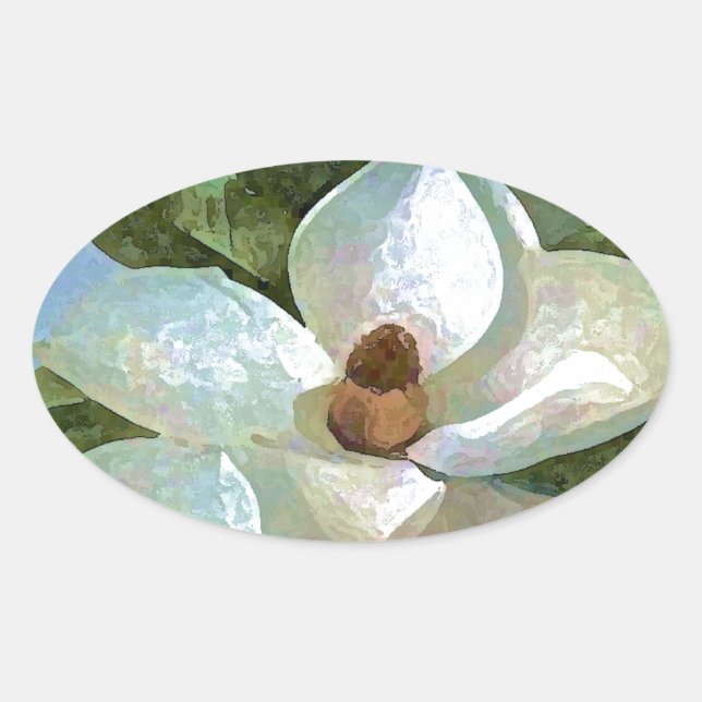 Pegatina Ovalada Magnolia blosófica blanca (Anverso)