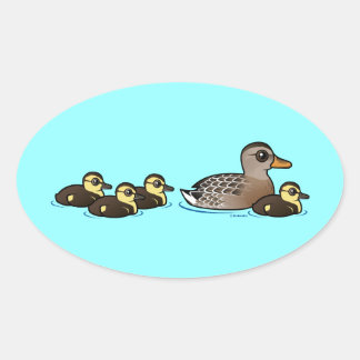 Pegatina Ovalada Mallard y cuatro patos