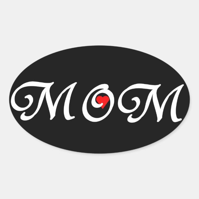 Pegatina Ovalada Mamá con el corazón rojo (Anverso)