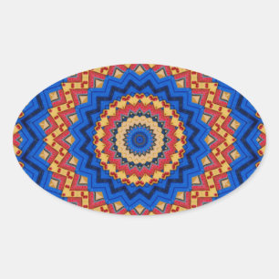 Pegatina Ovalada Mandala azul naranja