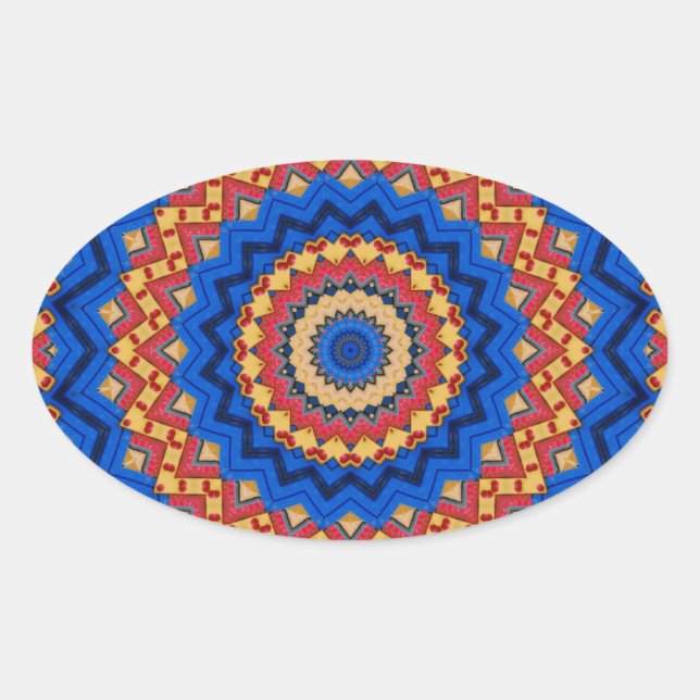 Pegatina Ovalada Mandala azul naranja (Anverso)