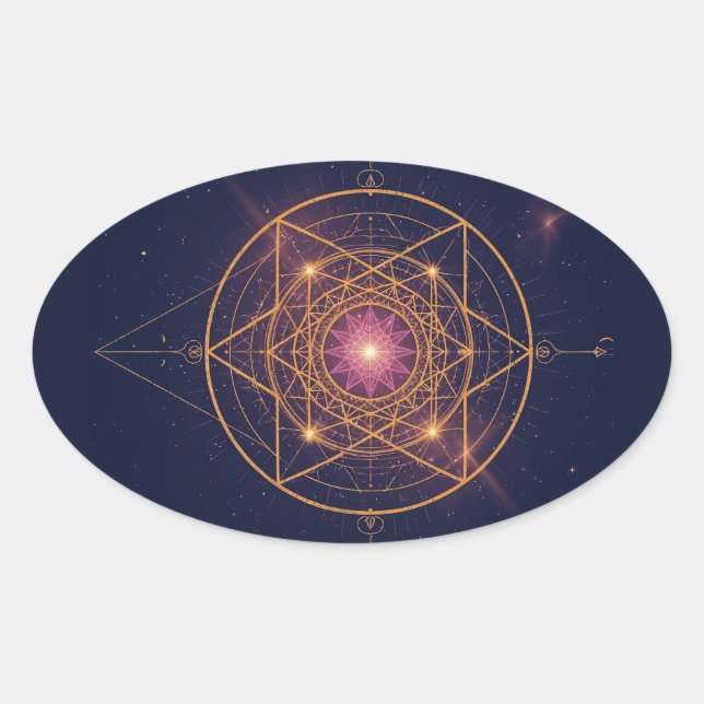 Pegatina Ovalada Mandala Luminoso de Armonía Dorada (Anverso)