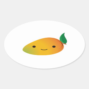 Pegatina Ovalada Mango sonriente lindo de Kawaii