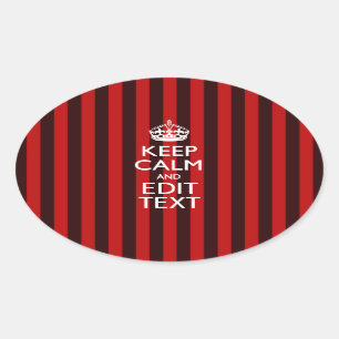 Pegatina Ovalada Mantén tranquilo tu texto en franjas rojas