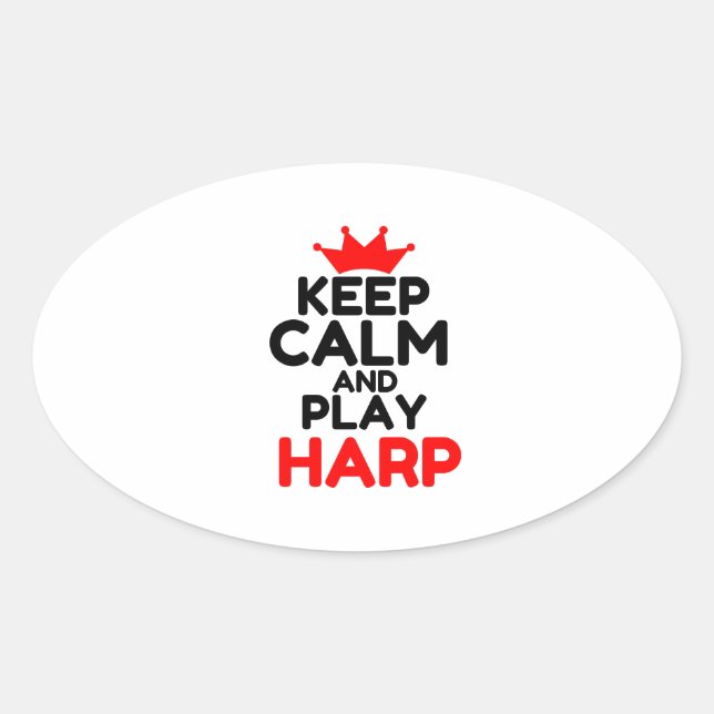 PEGATINA OVALADA MANTENER CALMA Y JUGAR HARP (Anverso)
