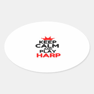 PEGATINA OVALADA MANTENER CALMA Y JUGAR HARP