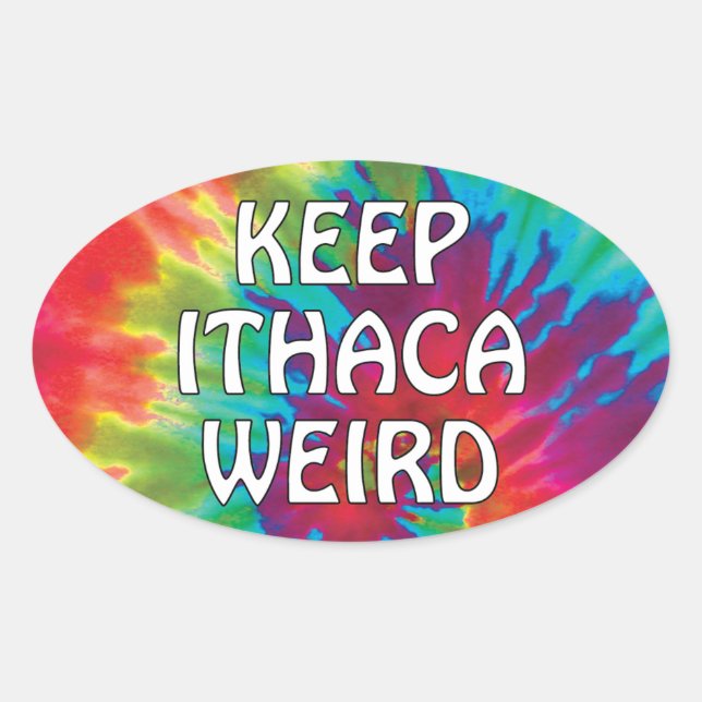 Pegatina Ovalada Mantener Ithaca Weird (Anverso)