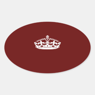 Pegatina Ovalada Mantener tranquilo al icono de la corona en rojo b