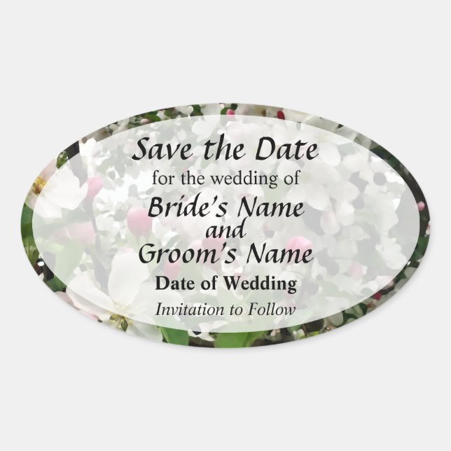 Pegatina Ovalada Manzano en Flor Save the Date (Anverso)
