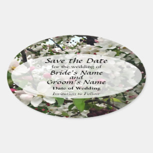 Pegatina Ovalada Manzano en Flor Save the Date