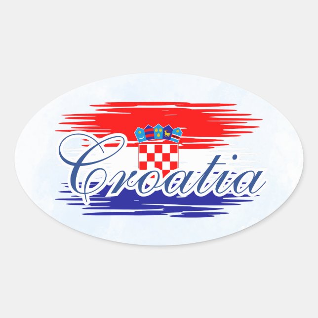 Pegatina Ovalada Mapa de bandera de Croacia (Anverso)