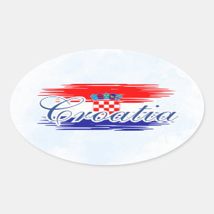 Pegatina Ovalada Mapa de bandera de Croacia