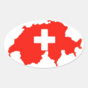 Pegatina Ovalada Mapa de bandera de Suiza