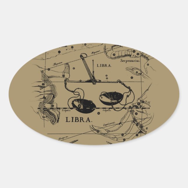 Pegatina Ovalada Mapa de la constelación de Libra Hevelius alrededo (Anverso)