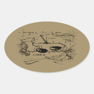 Pegatina Ovalada Mapa de la constelación de Libra Hevelius alrededo