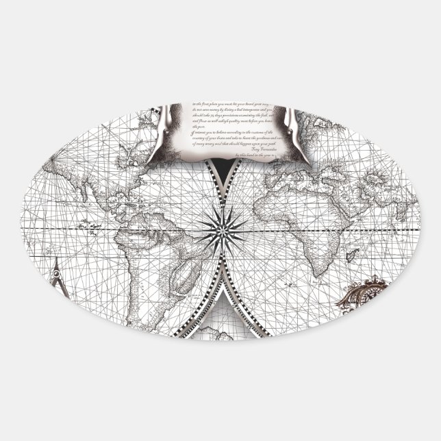 Pegatina Ovalada Mapa de Magellan (Anverso)