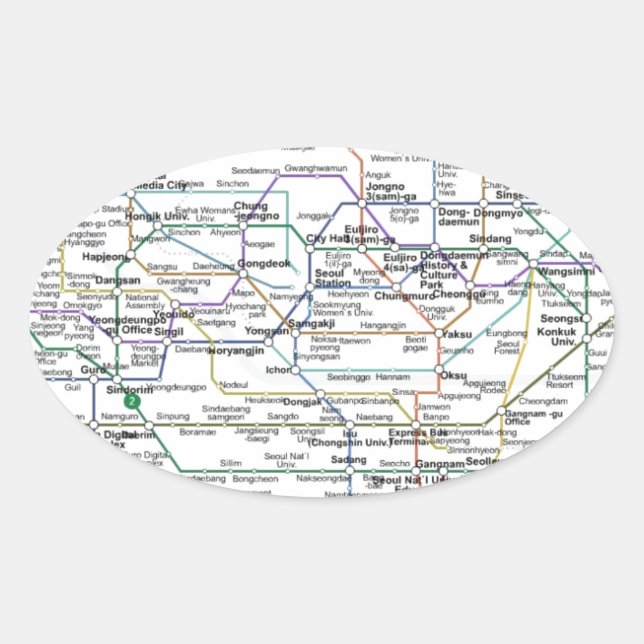 Pegatina Ovalada Mapa del metro de Seúl (Anverso)