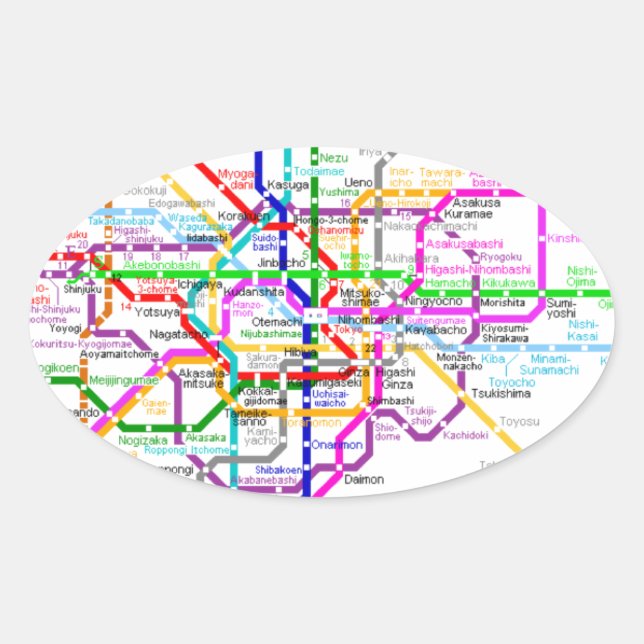 Pegatina Ovalada Mapa del metro de Tokio (Anverso)
