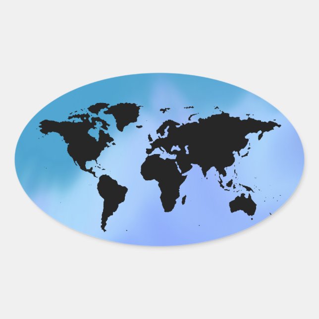 Pegatina Ovalada mapa del mundo azul negro (Anverso)
