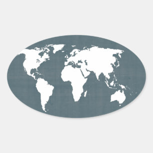 Pegatina Ovalada Mapa del mundo. azul y blanco