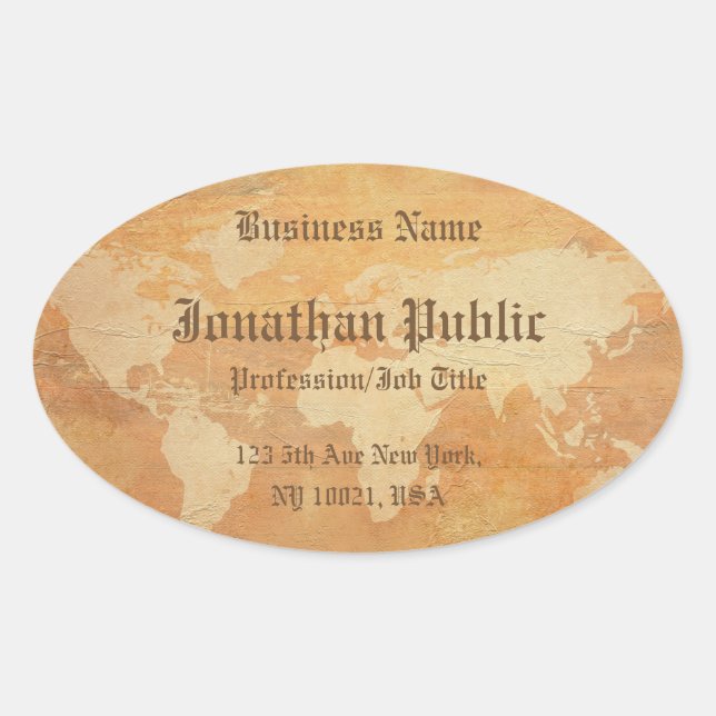 Pegatina Ovalada Mapa del mundo del viejo papel Mapa profesional el (Anverso)