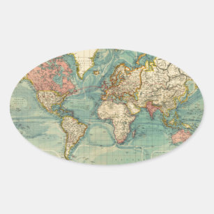 Pegatina Ovalada Mapa del mundo del vintage